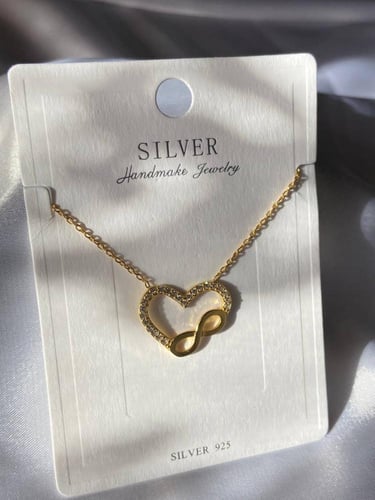 عقد فضة عيار 925 بتصميم قلب ورمز اللانهاية