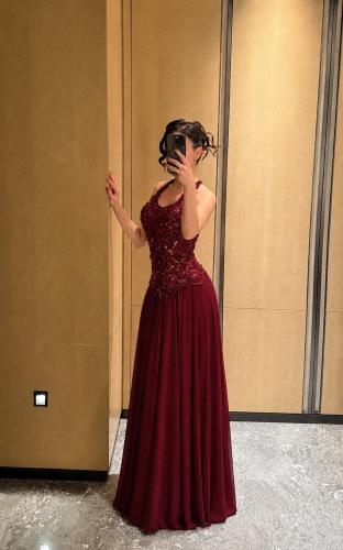 فستان سهره عنابي
