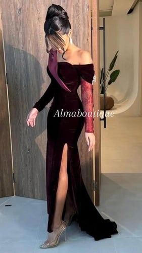 فستان سهره مخمل عنابي