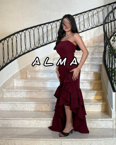 فستان عنابي اوف شولدر انيق