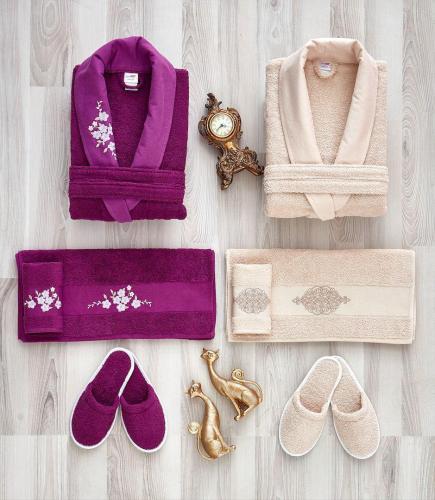 طقم روب استحمام 10قطعة تركي - لون خمري وبيج