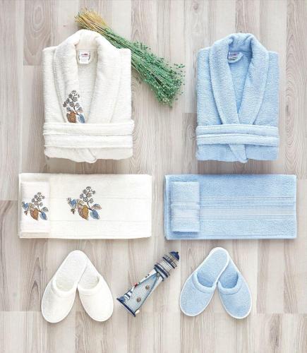 طقم روب استحمام 10قطعة تركي - لون أزرق سماوي وابيض