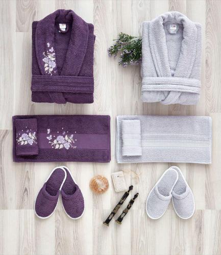طقم روب استحمام 10قطعة تركي - لون بنفسجي ورمادي