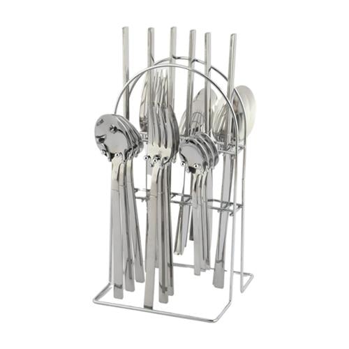 طقم ملاعق و شوك مزخرف بستاند استيل 24 قطعة