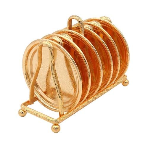 استاند صحون ذهبي تقديم مقوى + 6 صحون مزخرف