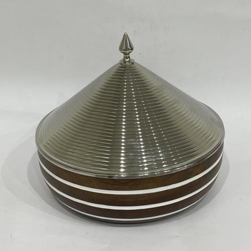 حافظة طعام خشبي مع استيل بغطاء فضي 28 سم