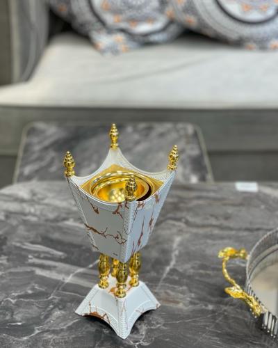 مبخرة حديد بلون رخامي مع ذهبي مقاس 30 سم
