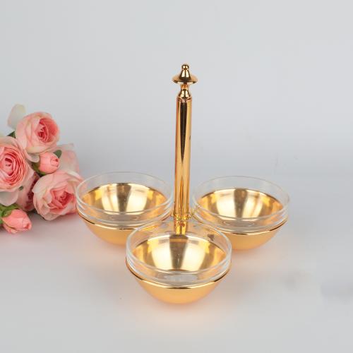 شيال مكسرات ثلاثي زجاج مع استيل ذهبي