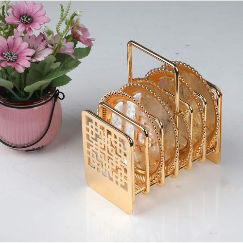 استاند صحون تقديم ذهبي بنقش + 6 صحون مزخرف