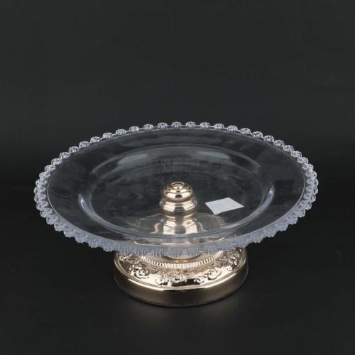 صحن زجاج دائري بقاعدة ذهبي مقاس 32*12 سم