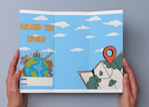 ‎مطوية Around the world - اول متوسط.