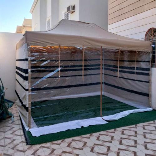 مضلة المنيوم مع الرواق ابيض مخطط واجهه شفاف 3*4 مت...