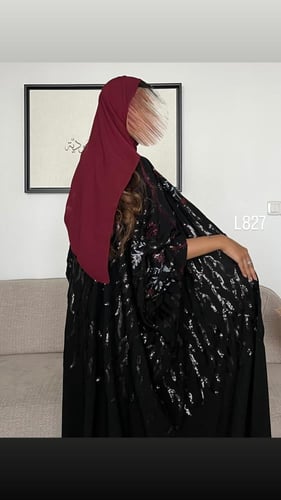 عباية شيفون مبطنة تطريز كمبيوتر مع ترتر قصة بشت