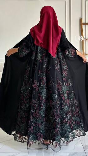 عباية كريب سبشل تطريز كمبيوتر مع ترتر قصة عادية ست...