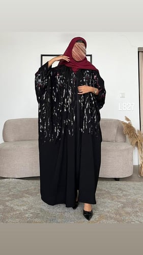 عباية شيفون مبطنة تطريز كمبيوتر مع ترتر قصة بشت