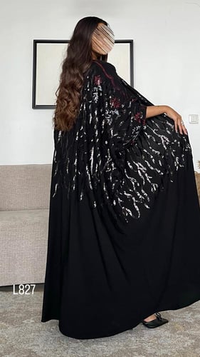 عباية شيفون مبطنة تطريز كمبيوتر مع ترتر قصة بشت