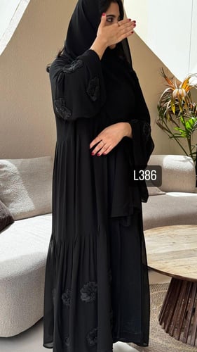 عباية شيفون شك يدوي قصة عادية ستريت