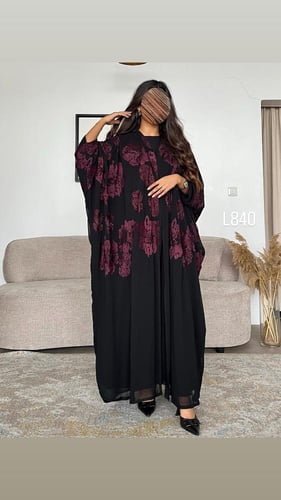 عباية شيفون مبطنة تطريز كمبيوتر مع كرستال قصة بشت