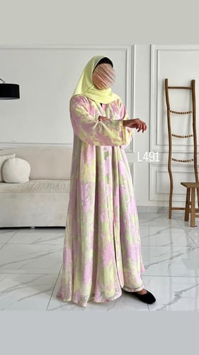 عباية شيفون مبطنة قصة عادية ستريت