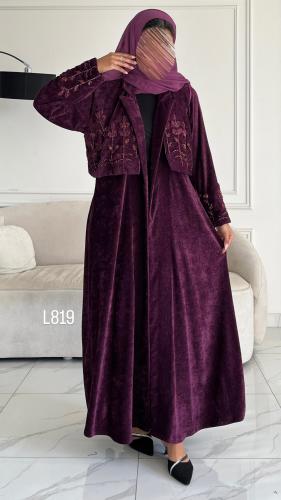 عباية مخمل مع سديري شك يدوي قصة عادية ستريت
