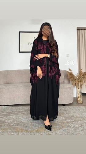 عباية شيفون مبطنة تطريز كمبيوتر مع كرستال قصة بشت