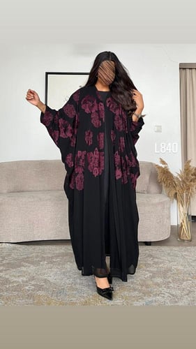 عباية شيفون مبطنة تطريز كمبيوتر مع كرستال قصة بشت