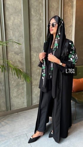 عباية كريب بلقيس تطريز يدوي قصة عادية ستريت