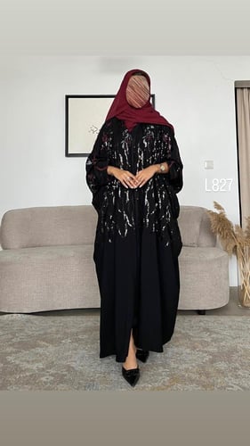 عباية شيفون مبطنة تطريز كمبيوتر مع ترتر قصة بشت