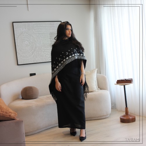 فستان مع وشاح - أسود