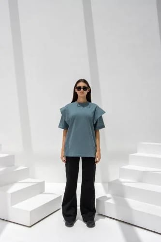 LIVERY Shoulder Flap T-Shirt - Sky blue