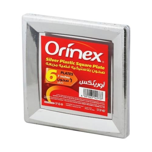 صحون بلاستيكية فضية مربعة - ORINEX‏ - 6 قطع