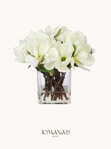 Artificial magnolia flowers with large square-shap...