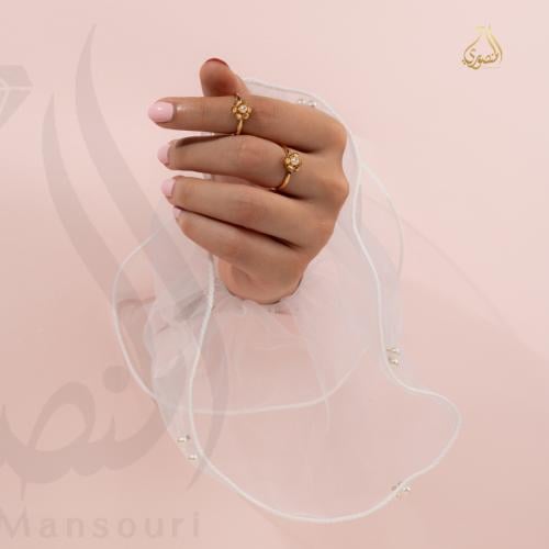 Camellia flower ring with pearl R102 21 karat