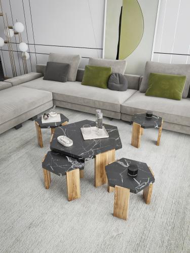 A classic table set of 5 pieces with an elegant six-sided design.