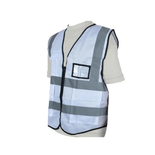 سترة سلامة عاكس ثقيل ابيض 3 جيب وكرت