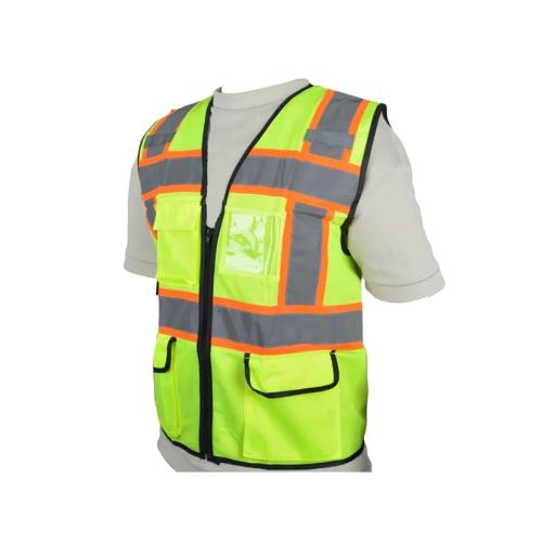 سترة اصفر خطوط برتقالي 4 جيوب وكرت