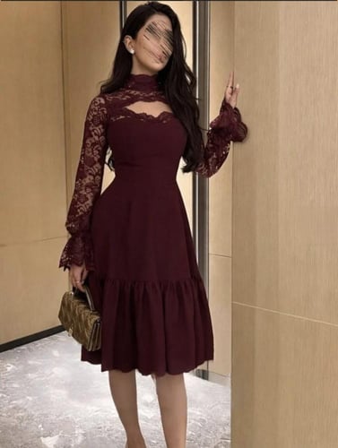 فستان الميدي بسحر الدانتيل الفرنسي