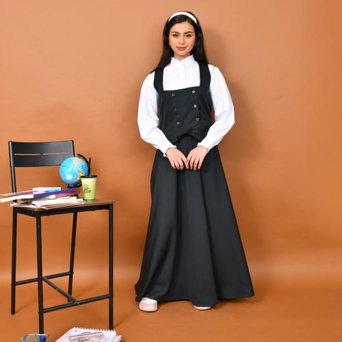 طقم مدرسي بتصميم فرنسيمن قطعتين : سديري مع تنورة ك...