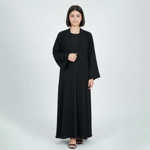 عباية سوداء سنا الصغيرة لف ربع كلوش - تطريز اسود