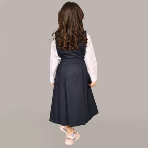 مريول روضة كحلي بكشكش و خصر مزموم و كسرات جانبية