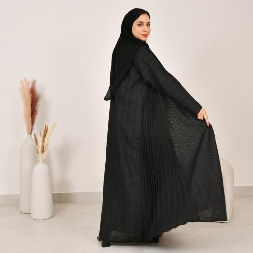 عباية لف ربع كلوش باللون الاسود بدمج قماشين