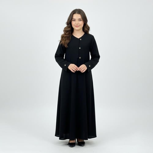 عباية رنا بناتية مقلمة – سوداء بققصة عملية مزينة ب...
