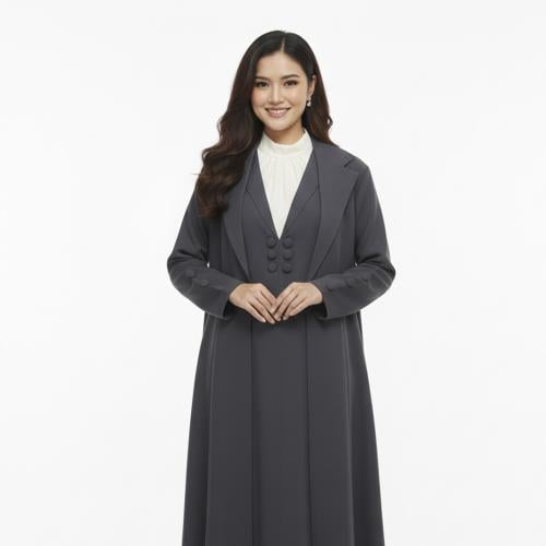 عباية عملية بقصة بليزر مع فستان منفصل مزينة بأزرار...