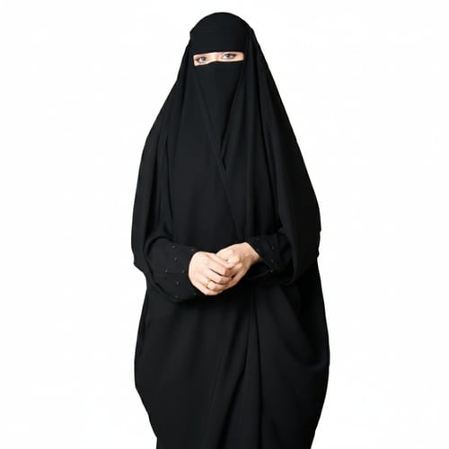 عباية رأس نسائية مزينة باللؤلؤ اسود على الاكمام