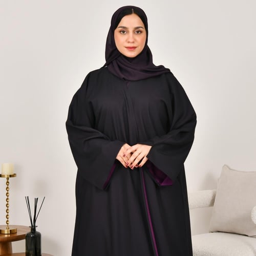 عباية دبل فيس باللون الاسود والبنفسجي
