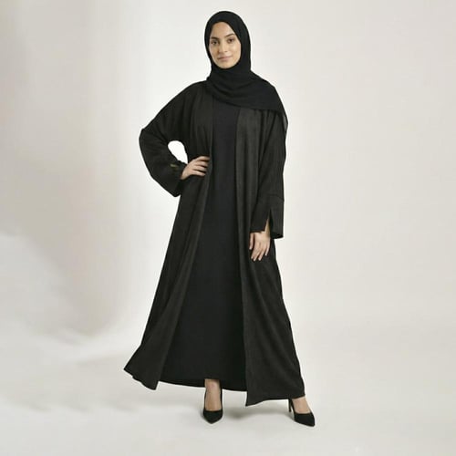عباية سوداء شتوية بقماش الشامواه