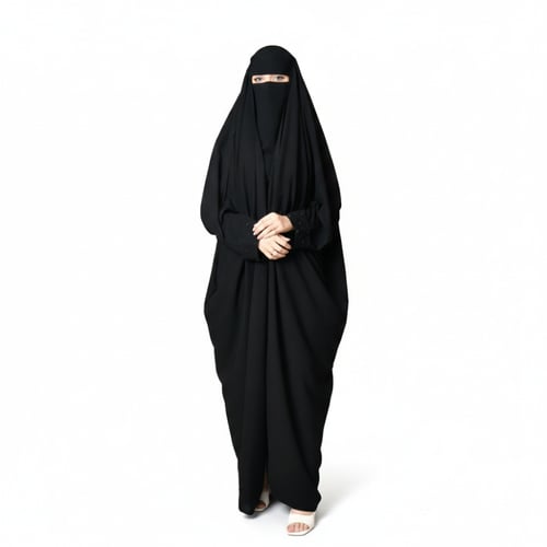 عباية رأس نسائية مزينة باللؤلؤ اسود على الاكمام