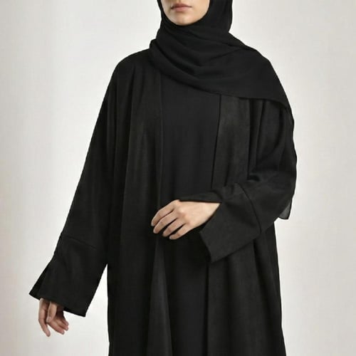 عباية سوداء شتوية بقماش الشامواه