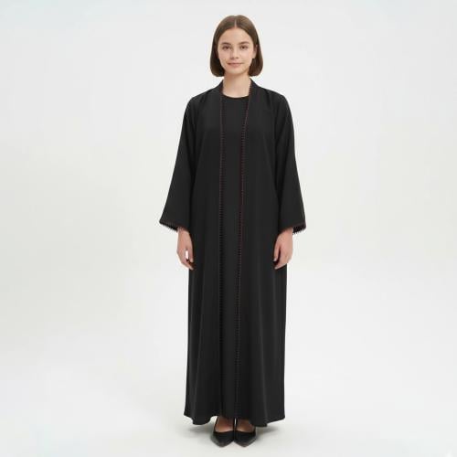 عباية سما الصغيرة سوداء بكلفة ناعمة بلون العنابي