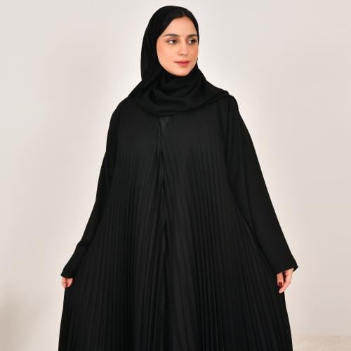 عباية لف باللون الاسود ربع كلوش بقماش ناعم مكسر